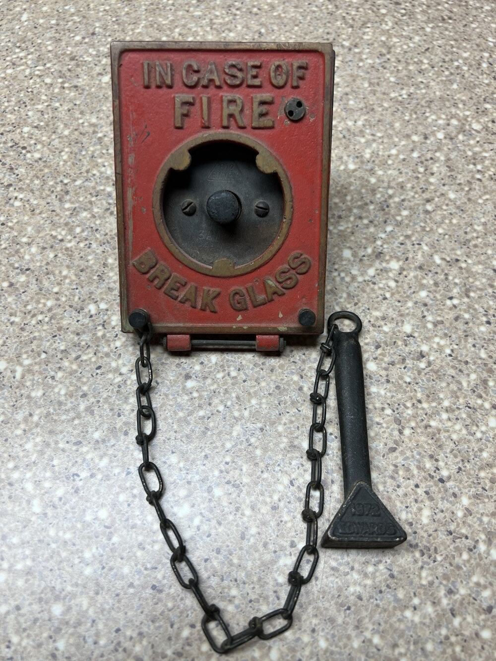 Vintage 1872 Edwards In Case Of Fire Break Glass Alarm With Hammer